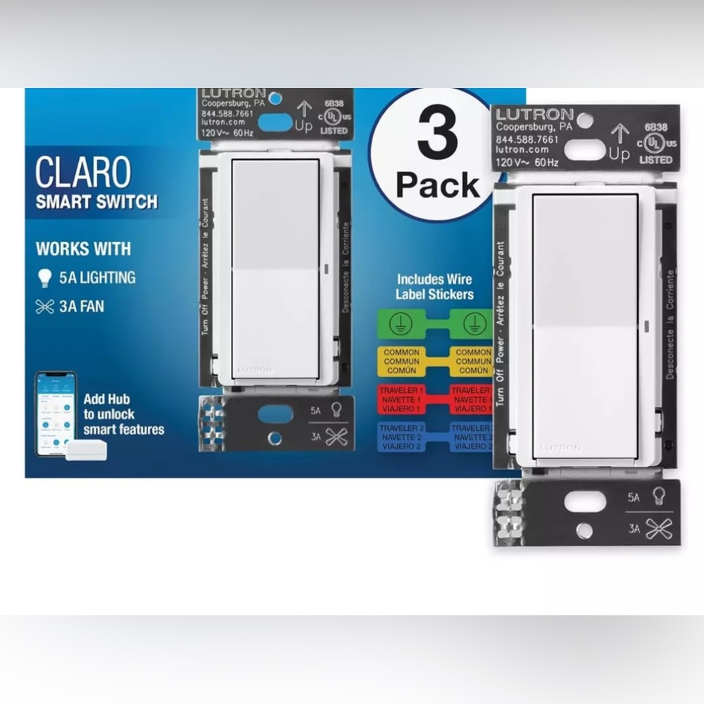 Claro Smart Switch for Caseta Smart Lighting, for On/Off Control of Lights